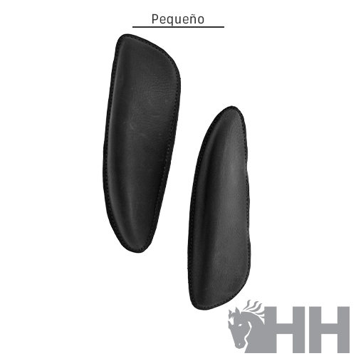 Palmilhas ou suportes pretos pequenos com logo HH e texto Pequeno