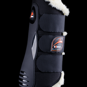Botas de proteção equestre pretas com forro branco e fecho em velcro