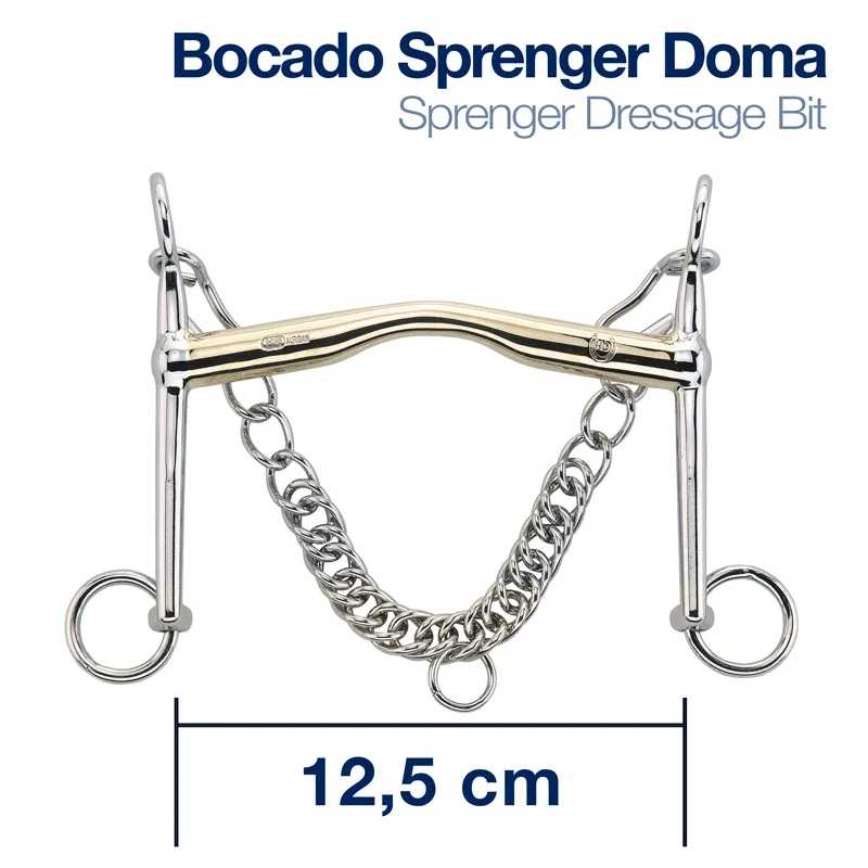 Bocado Sprenger Doma metálico para equitação com corrente, 12,5 cm