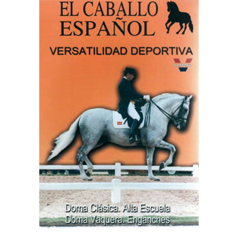 Capa de livro sobre cavalo espanhol com cavaleiro montado em cavalo branco
