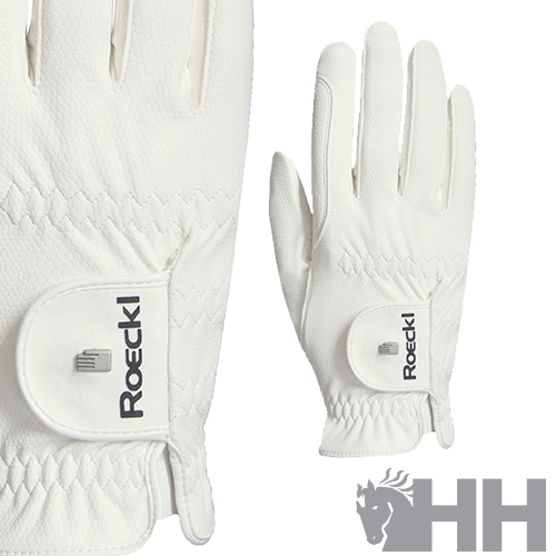 Luvas brancas Roeckl com fecho em velcro e textura antiderrapante
