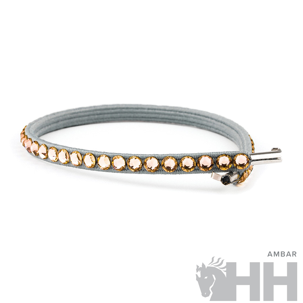 Pulseira cinzenta com pedras âmbar e fecho metálico