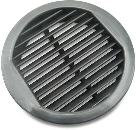 Grelha redonda preta de ventilação com ranhuras horizontais