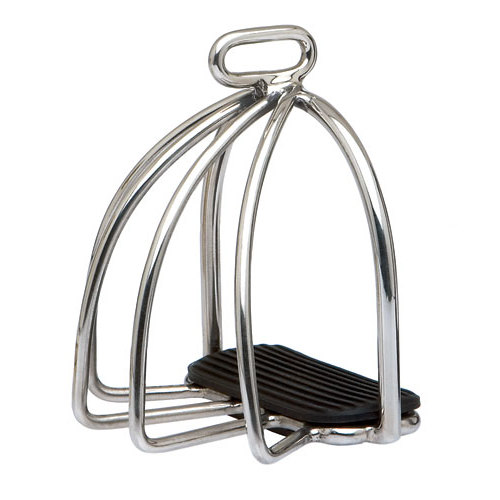 Estribo de metal prateado com base preta