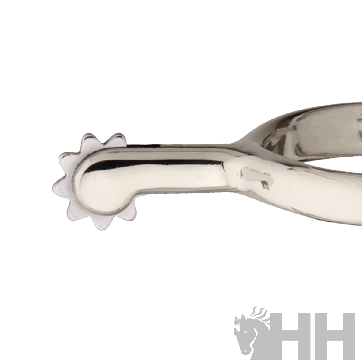 Espora metálica prateada com roda dentada