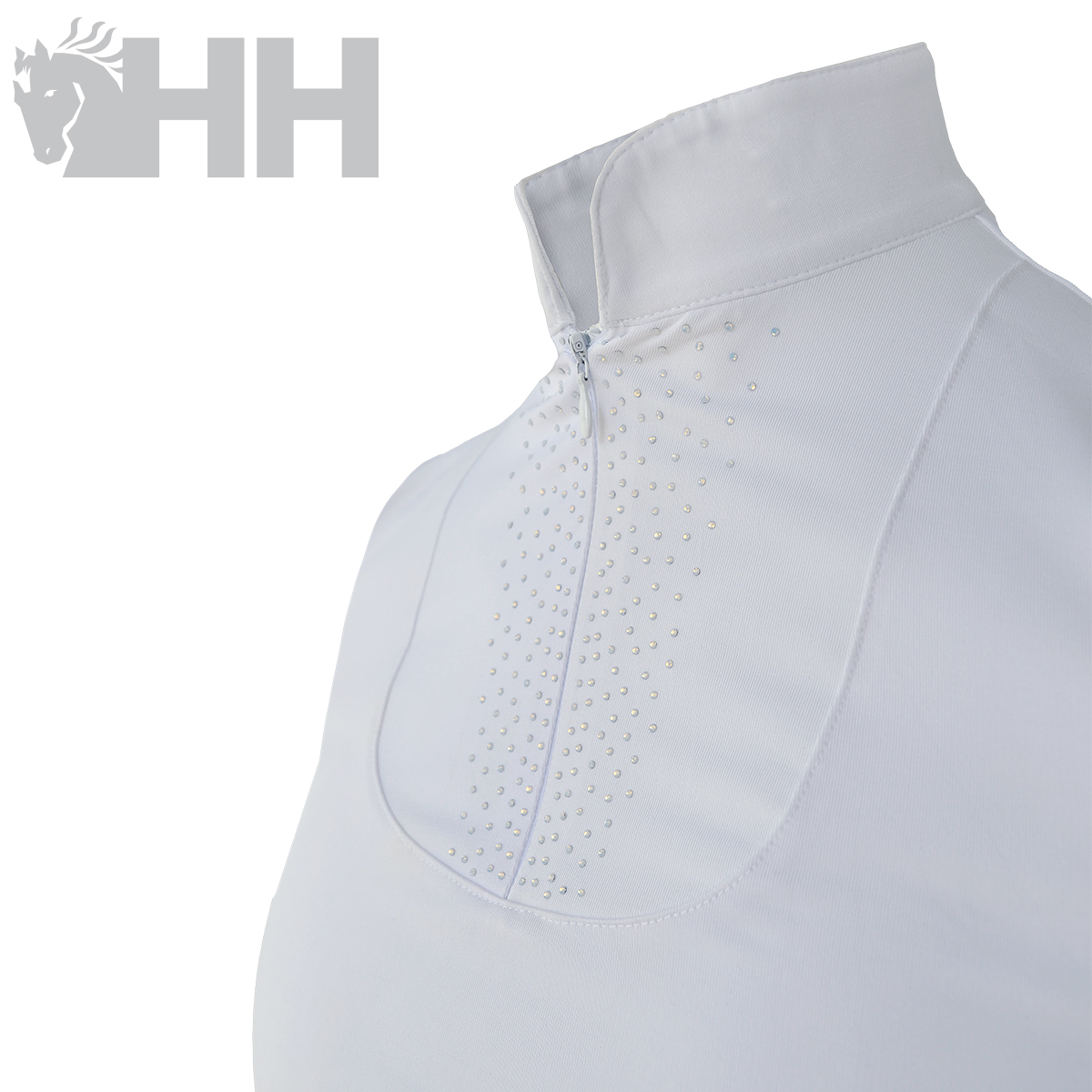 Camisola branca de pala com cristais e gola alta de tecido suave