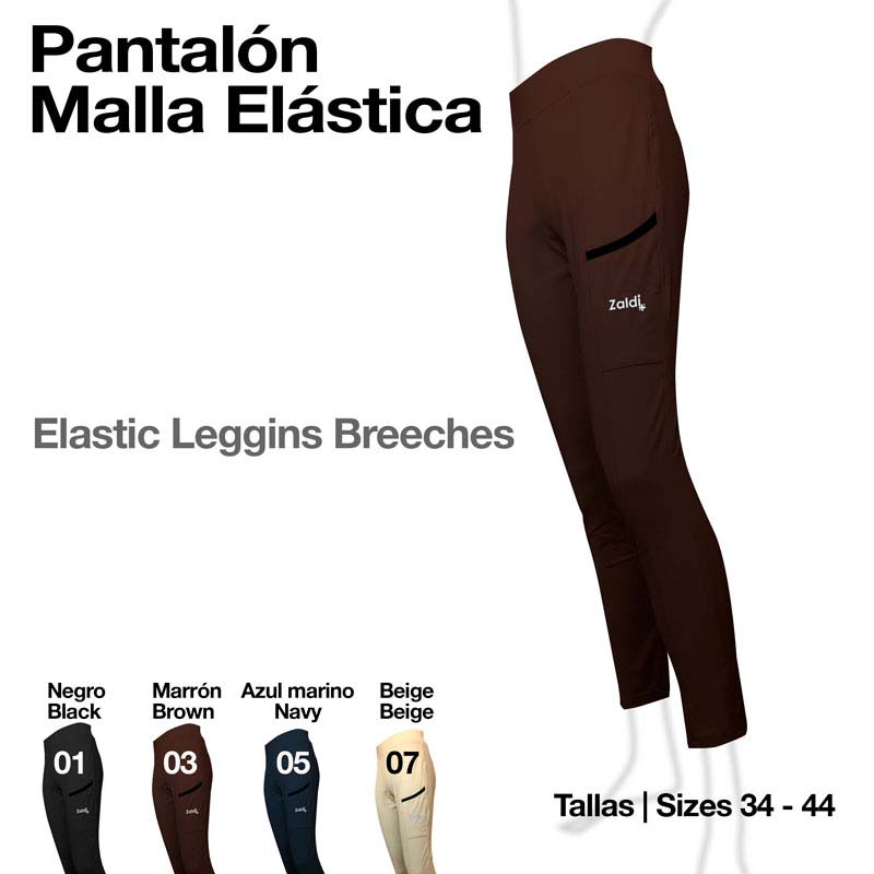Calças legging elásticas castanhas com bolso lateral e texto 'Izaldi' exibidas num fundo branco