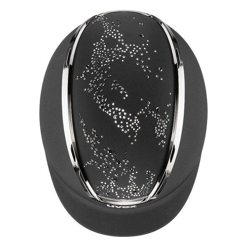 Capacete preto com pontos brilhantes e detalhes cromados