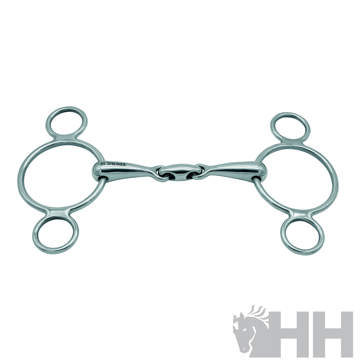 Freio metálico prateado para cavalo com argolas