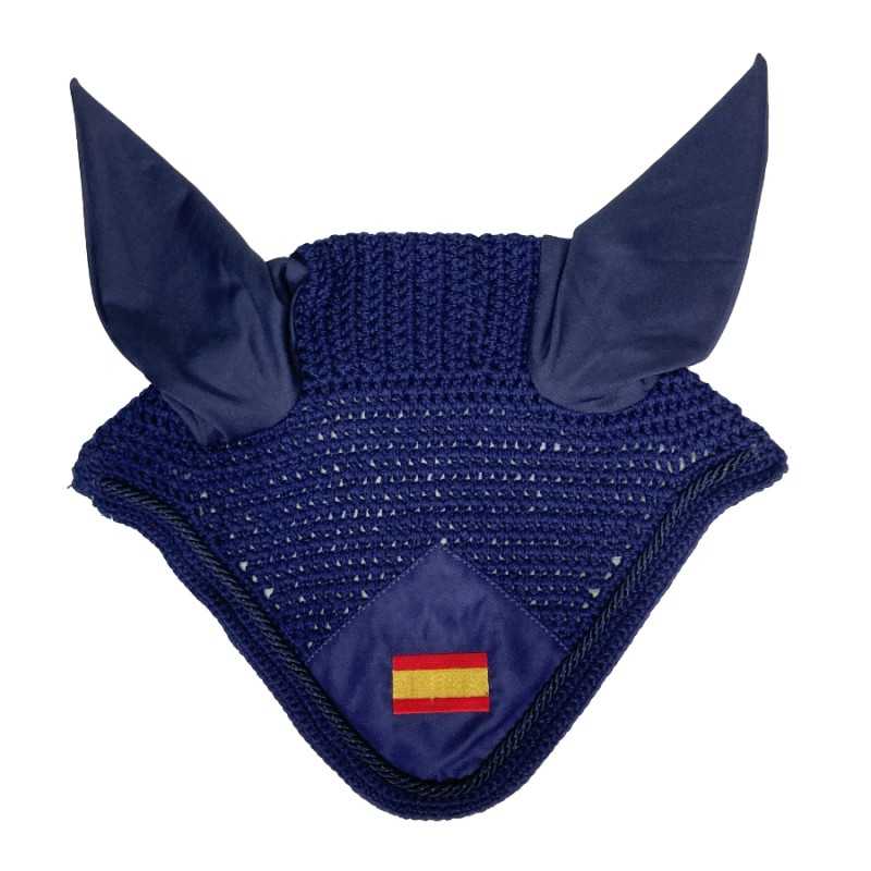 Touca de proteção azul para orelhas de cavalo com bandeira de Espanha