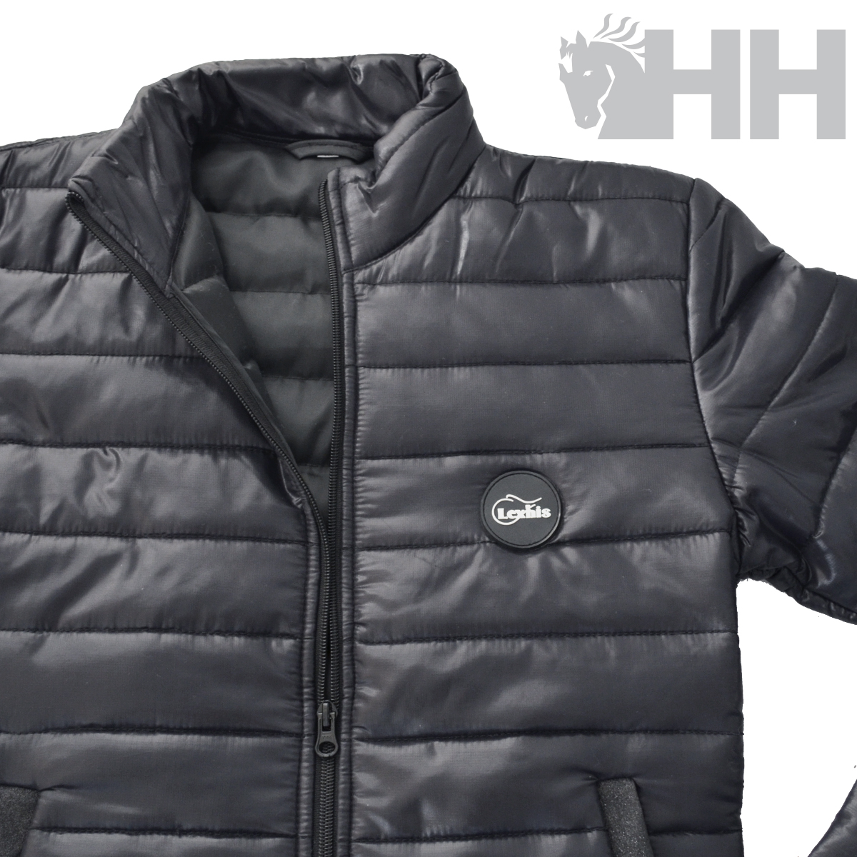 Casaco acolchoado preto com fecho de correr e patch Lexhis