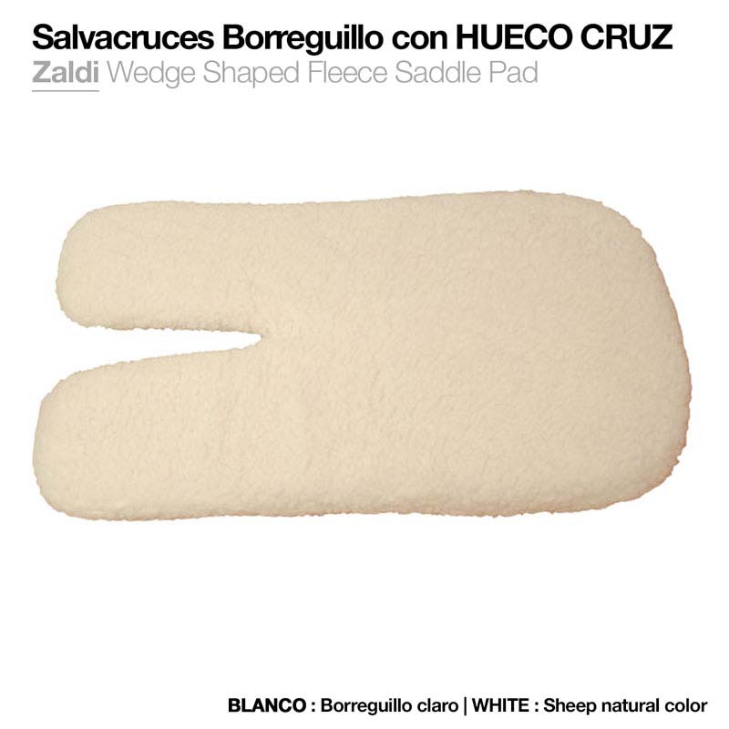 Almofada de sela branca feita de borreguillo com recorte em cruz