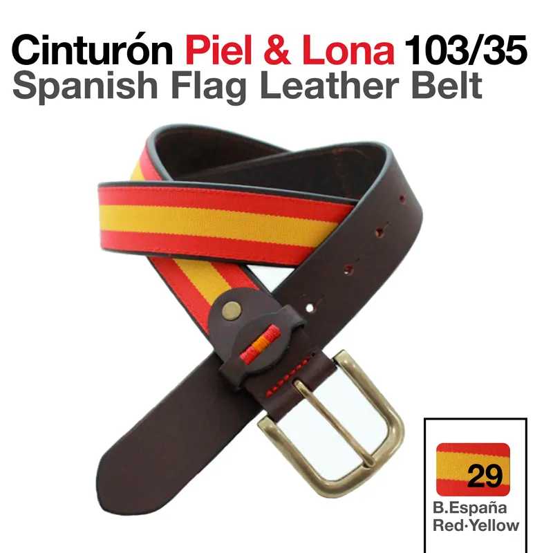 Cinto de couro castanho escuro com faixa com as cores da bandeira espanhola