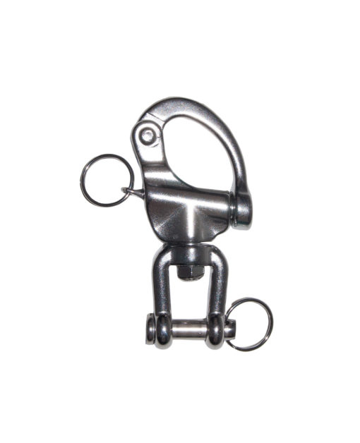 Mosquetão metálico prateado com anéis de chave