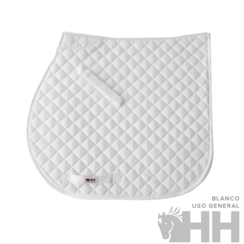 Manta de sela branca acolchoada com padrão em losangos e logotipo HH