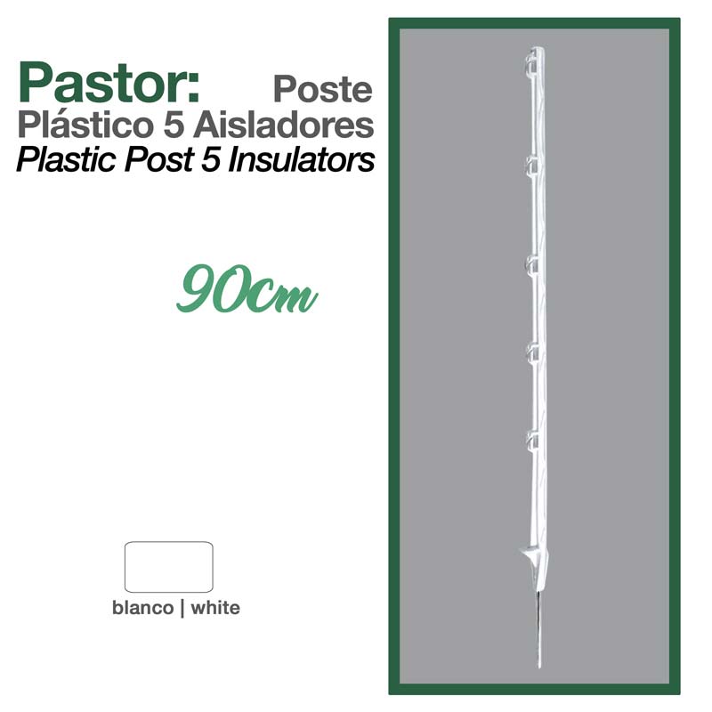 Poste de plástico branco com 5 isoladores para pastor elétrico