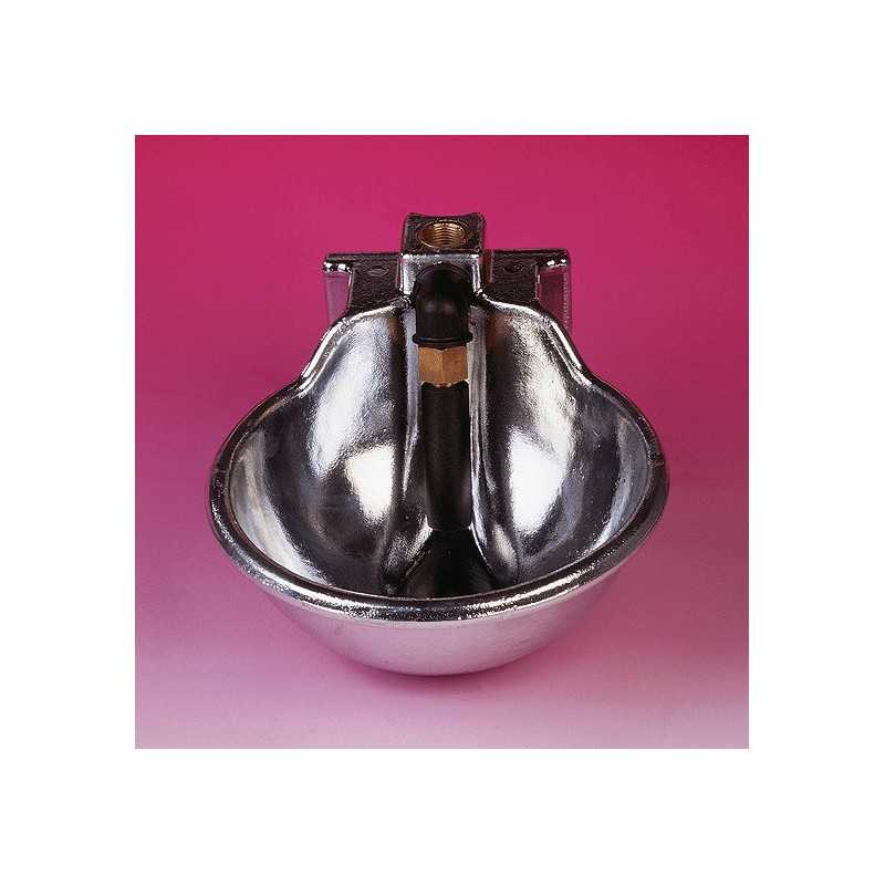 Bebedouro automático metálico prateado para animais com suporte e tubo central