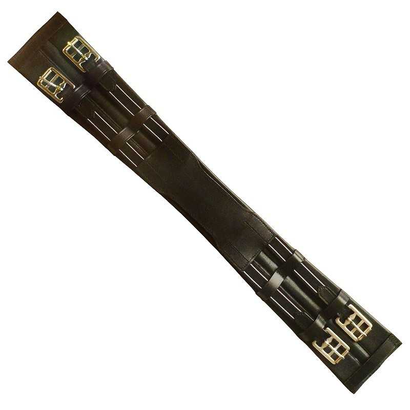 Cinta de sela em couro preto com fivelas metálicas prateadas