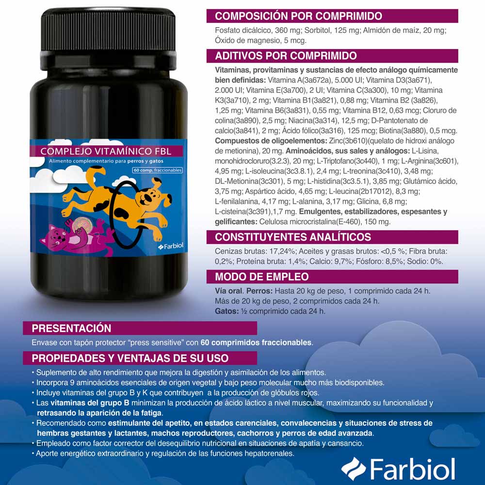 Frasco preto com rótulo colorido de suplemento vitamínico para cães e gatos