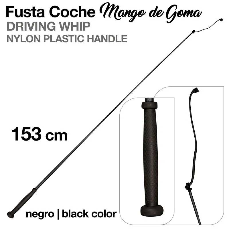 Fusta de condução preta com cabo em plástico de nylon e medida de 153 cm