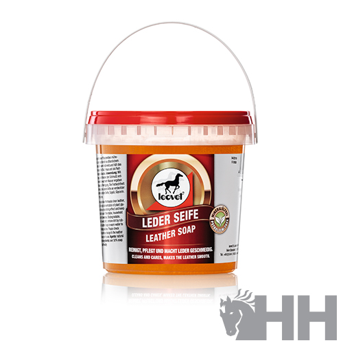 Recipiente plástico com tampa vermelha de sabão para couro Leovet