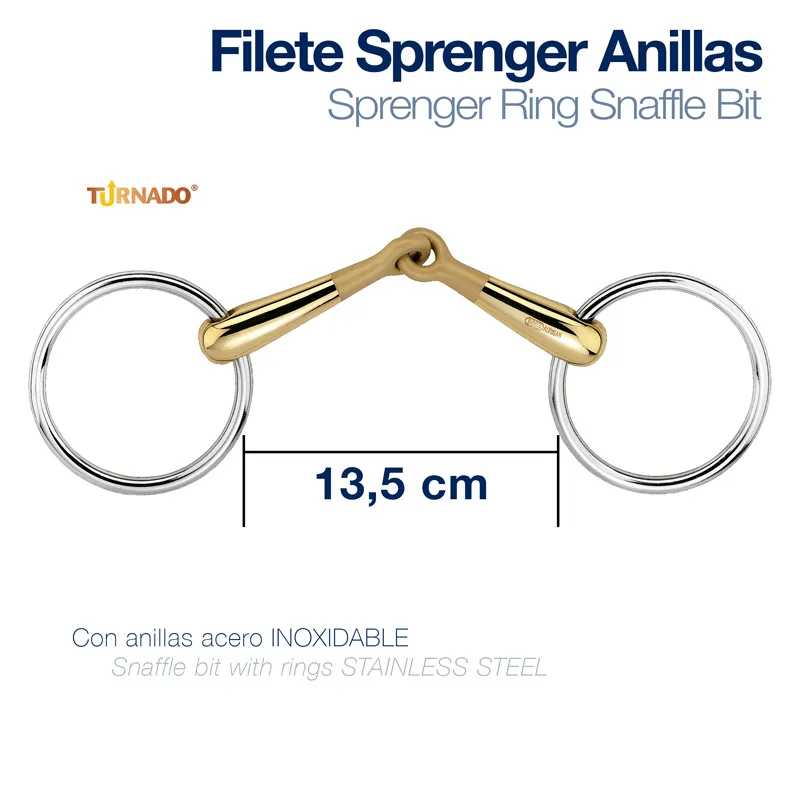 Filete Sprenger Anillas com anilhas em aço inoxidável e parte central dourada, comprimento 13,5 cm