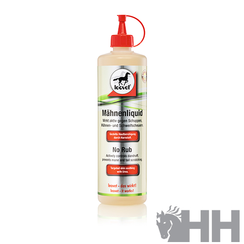 Frasco de produto líquido para cavalos com rótulo leovet e tampa vermelha