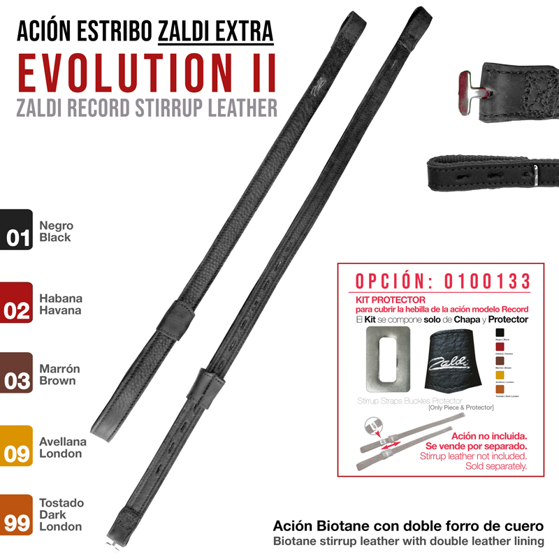 Esporas de equitação ZALDI EXTRA EVOLUTION II em couro preto com kit protector