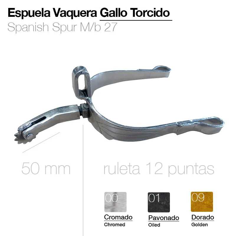 Espuela vaqueira em metal com roda giratória e três opções de acabamento