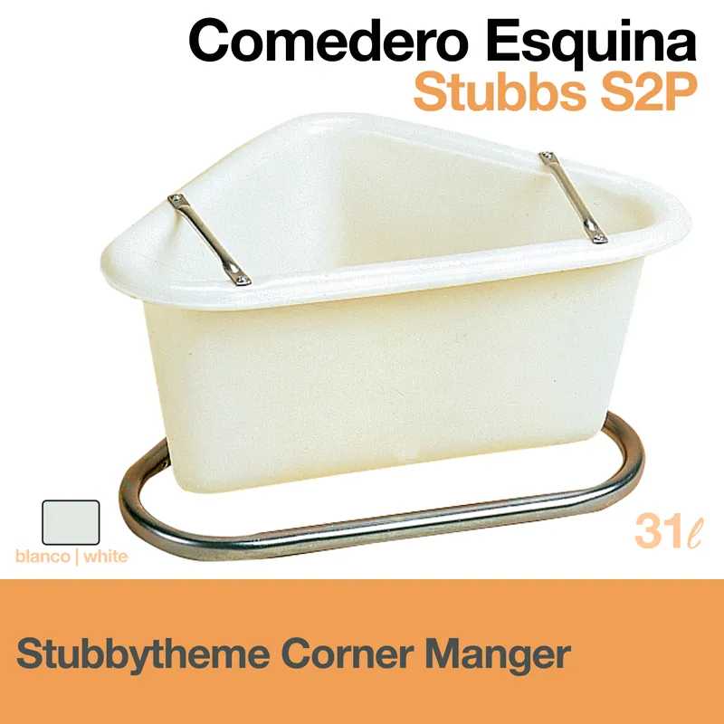 Comedouro de canto branco Stubbs S2P com suporte metálico.