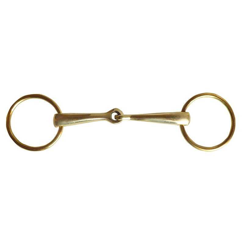 Freio simples de metal dourado com argolas circulares.