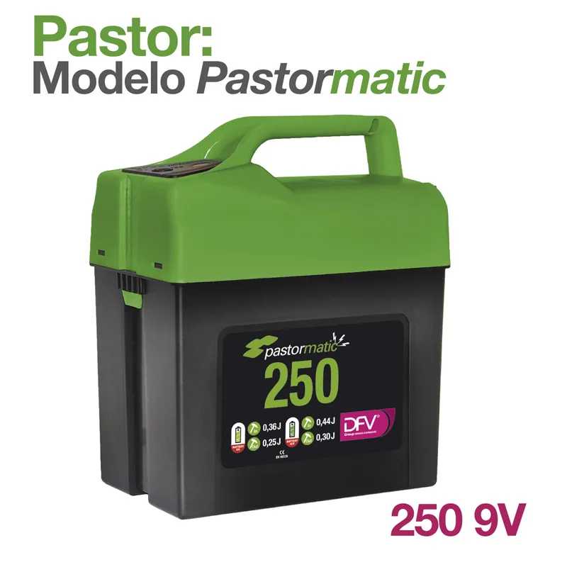 Produto Pastormatic 250 9V com corpo preto e tampa verde para cerca elétrica