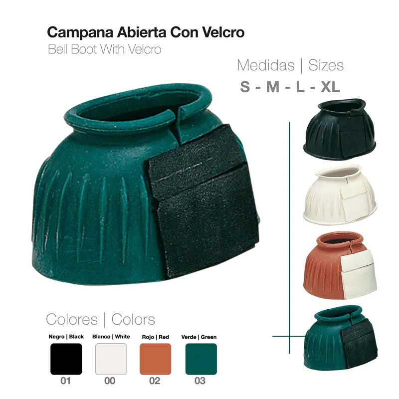 Campanas abertas com velcro em várias cores e tamanhos