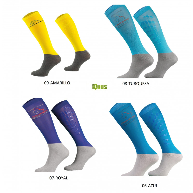 Quatro pares de meias compridas desportivas coloridas com padrão em relevo e logotipo de cavalo