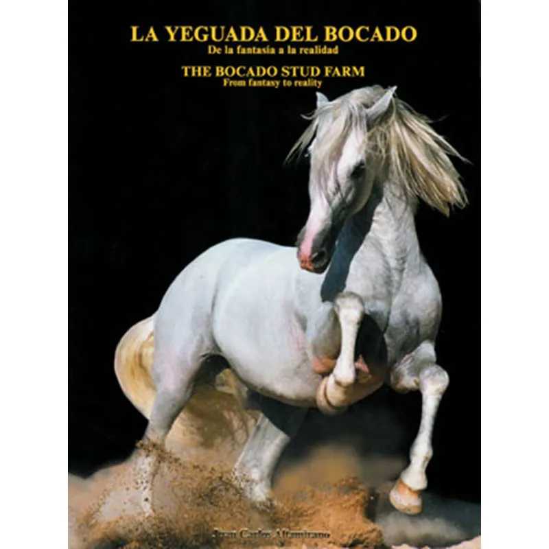 Livro com imagem de cavalo branco e texto amarelo num fundo preto