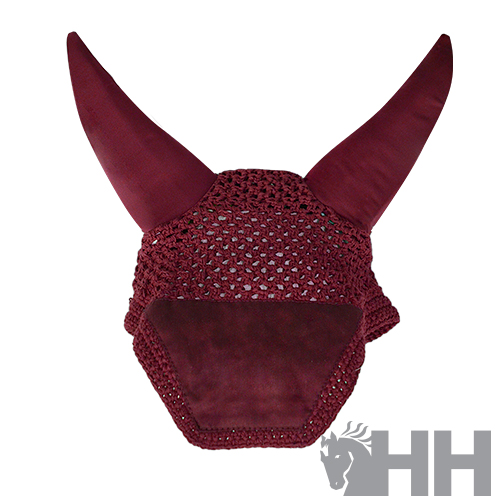 Touca para cavalo vinho com orelhas e aplicação de tecido aveludado