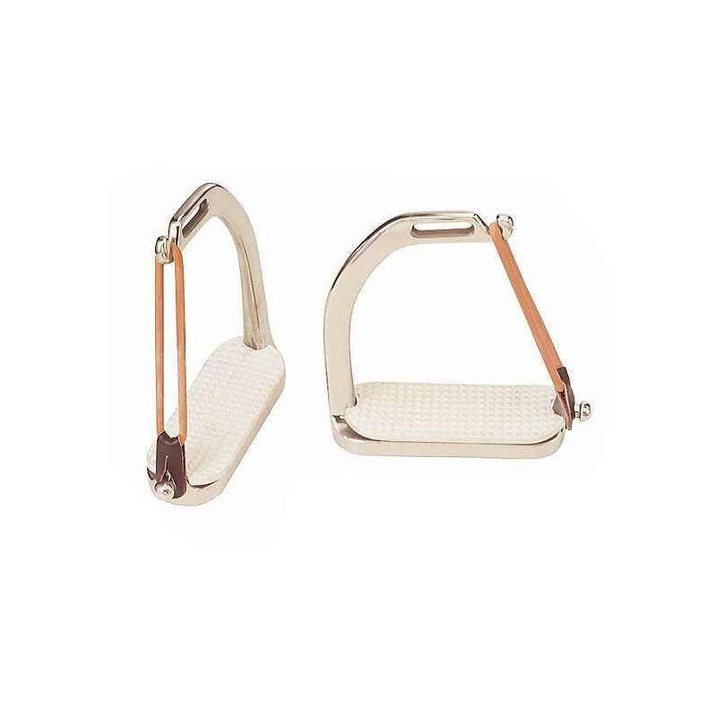 Par de estribos metálicos prateados com base branca texturizada