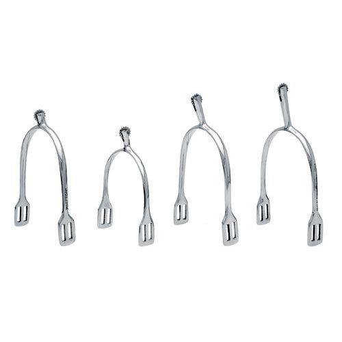 Quatro esporas de metal cromado em diferentes tamanhos