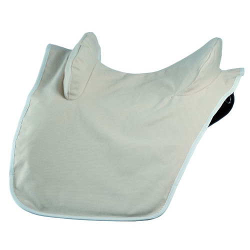 Sela branca para cavalo com abas almofadadas em fundo branco