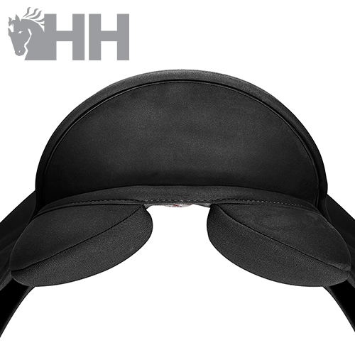 Sela de cavalo preta em couro com almofadas acolchoadas e logótipo HH