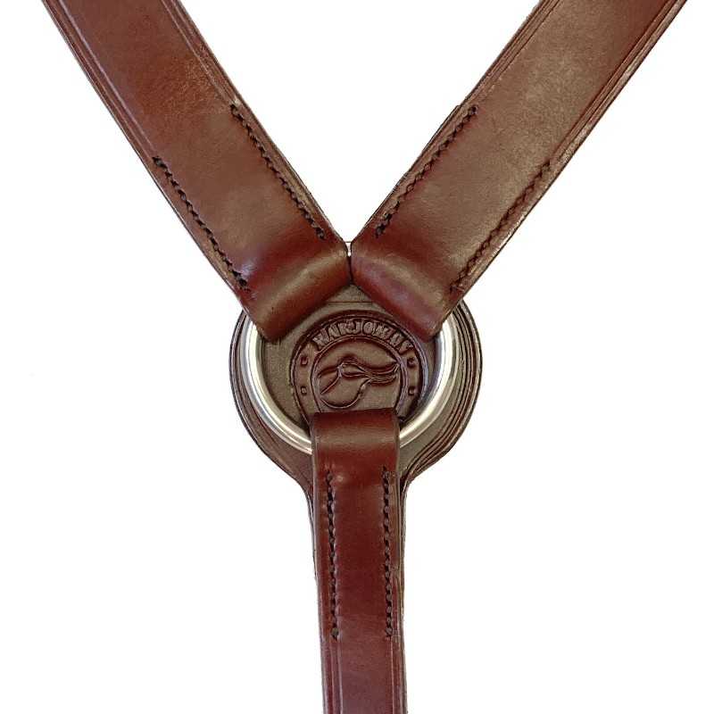 Suspensórios em pele castanha com fivela metálica circular