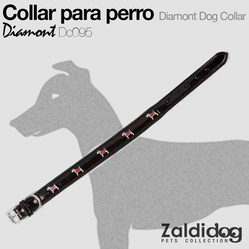 Colar preto para cães com padrão de cães vermelhos e brancos e fivela prateada