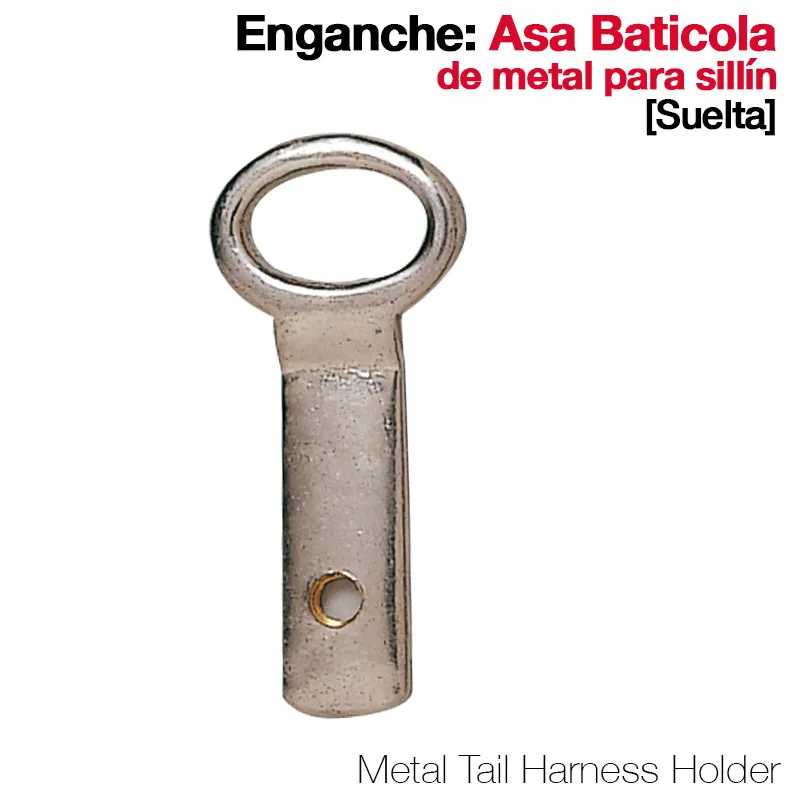 Enganche Asa Baticola metal prateado para sillín com anel oval e furo, fundo branco