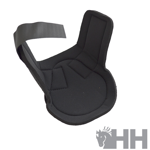 Suporte acolchoado preto com fita de velcro e logótipo HH
