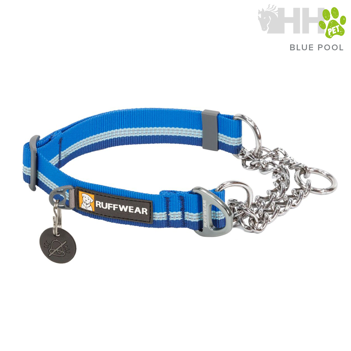 Coleira azul e branca para cão com corrente metálica e etiqueta RUFFWEAR