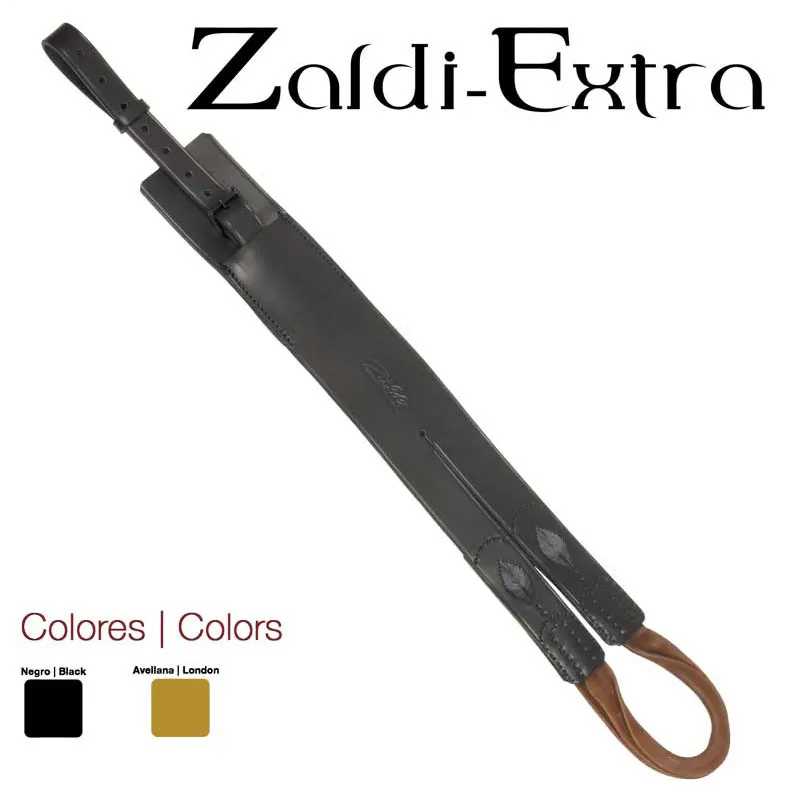 Correia para guitarra Zaldi-Extra em couro preto e avellana com fecho em alça marrom