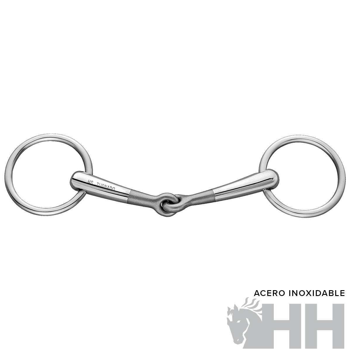 Freio oval simples em aço inoxidável prateado com duas argolas e barra articulada