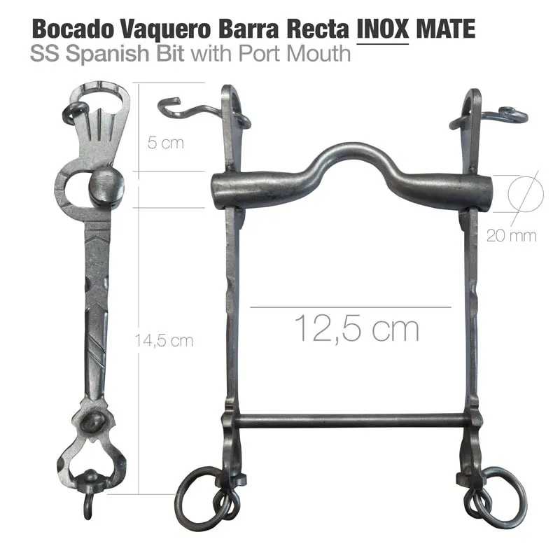 bocado vaqueiro de aço inox mate com medidas e especificações