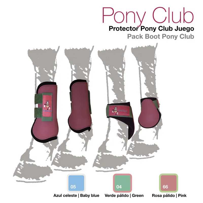 Conjunto de protectores rosa e verde para patas de pônei com velcros verdes, marca Pony Club