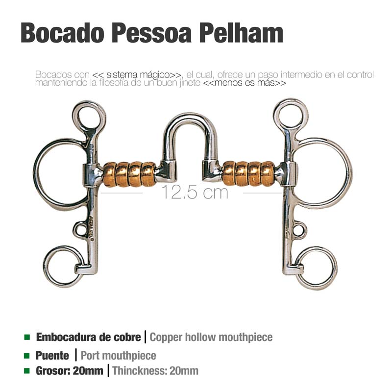Freio Pessoa Pelham com bocados de cobre e estrutura metálica